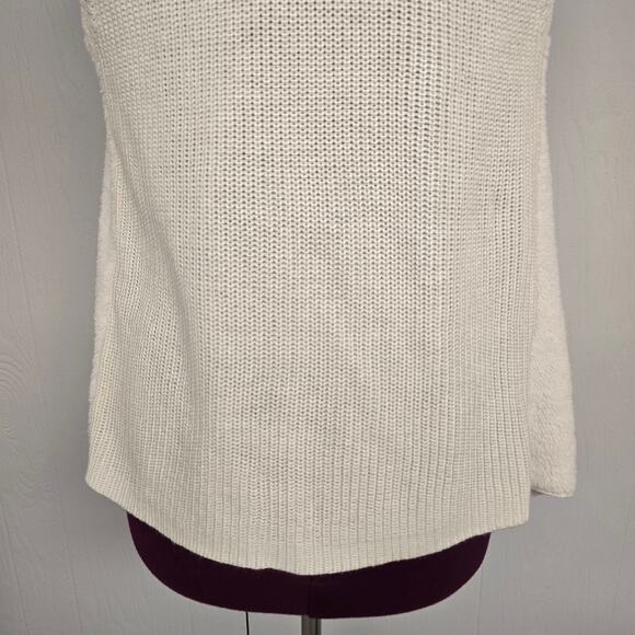Women's Hem & Thread Off-White Fleece & Knit Open Front Vest | Size M/L - Picture 7 of 9